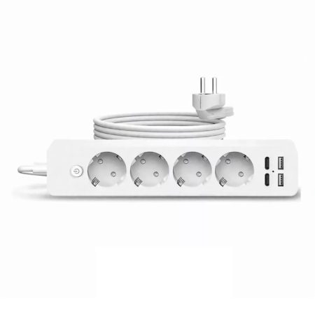 Jortan 2 méteres többfunkciós hálózati elosztó - 4 aljzat + 2 USB + 2 USB-C