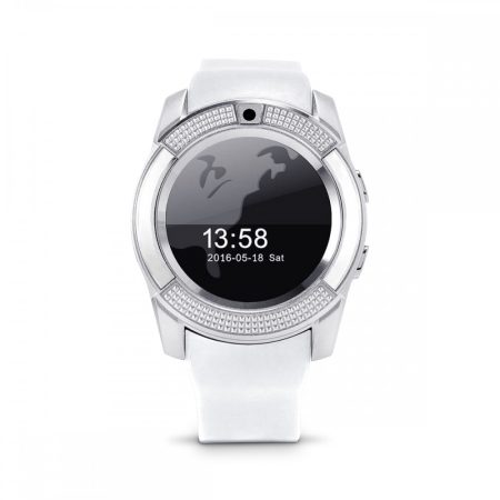 Bass V8 Smart Watch White - Funcție sport, slot pentru Sim, Cameră foto, Android și telefoane iOS.