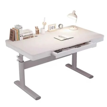 Állítható magasságú íróasztal fiókkal, fehér, 120x60 cm
