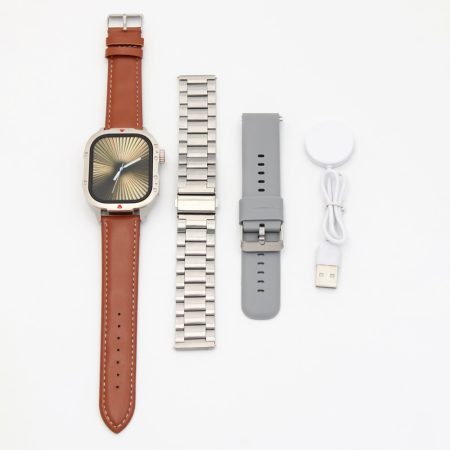 ZTfit ZT09-HM  Ezüst okosóra, ezüst szilikon, ezüst fém, barna bőr szíj