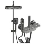   Prémium Piano zuhanyszett 4 vízkimenettel – esőztető fejjel és kézi zuhannyal, szürke
