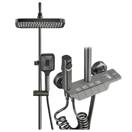 Prémium Piano zuhanyszett 4 vízkimenettel – esőztető fejjel és kézi zuhannyal, szürke