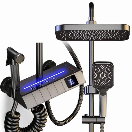 Prémium Piano zuhanyszett digitális kijelzővel – esőztető fejjel és kézi zuhannyal, szürke