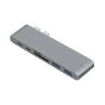   USB elosztó HUB MacBook-hoz szürke színben, Type-C, USB 3.0, SD, Micro SD, TF