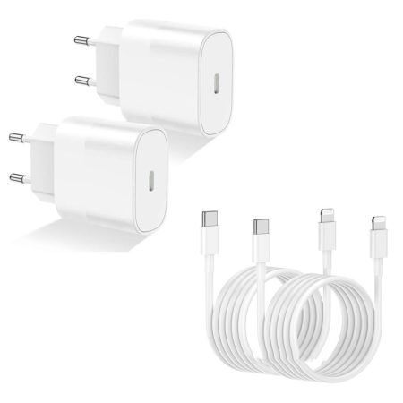 2 db USB-C 20 W fali telefon töltő adapter  és 2 db 2 méteres (USB-C) to (Lightning) kábel