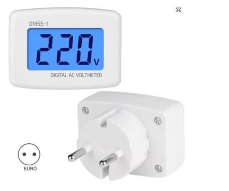 AC 110V–220V Digitális Voltmérő – EU szabványos csatlakozóval, LCD kijelzővel