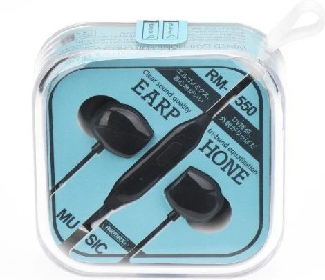 Remax RM-550 vezetékes fülhallgató mikrofonnal fekete Remax RM-550 vezetékes fülhallgató mikrofonnal fekete