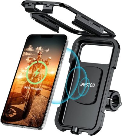 iMESTOU IP67 vízálló motorkerékpár telefontartó L-es méret – vezeték nélküli és USB-C töltéssel