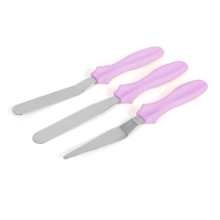 3 részes tortadíszítő spatula készlet – Rozsdamentes acél pengével, rózsaszín nyéllel (9”) 3 részes tortadíszítő spatula készlet – Rozsdamentes acél pengével, rózsaszín nyéllel (9”)