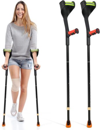 ELorgzem Összecsukható Alkartámaszos Mankó Szett – 2 db, Állítható Magasságú, Ergonomikus Kialakítás,Piros markolat