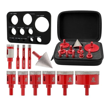 FOCSTOL Diamond Core Drill Bit Set – 11 részes gyémánt lyukfúró készlet porcelánhoz és csempéhez FOCSTOL Diamond Core Drill Bit Set – 11 részes gyémánt lyukfúró készlet porcelánhoz és csempéhez
