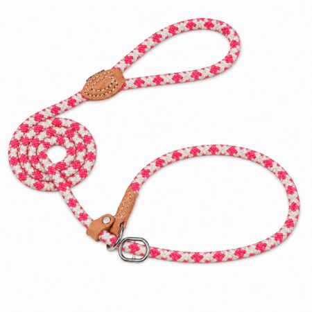 Grand Line tartós, fényvisszaverő kutyapóráz kis-, közepes és nagytestű kutyákhoz, valamint macskákhoz – fulladásgátló kialakítás, 140 cm x 1,4 cm, pink-fehér
