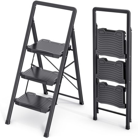 KINGRACK 3-Step Folding Step Ladder, Black KINGRACK 3-Step Folding Step Ladder, Black