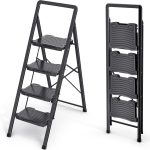 KINGRACK 4-Step Folding Step Ladder, Black