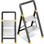   KINGRACK 2-step aluminum folding step ladder, black and silver