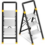   KINGRACK 3-Step Aluminum Folding Step Ladder, Black and Silver