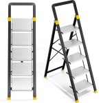   KINGRACK 5-step aluminum folding stepladder, black and silver