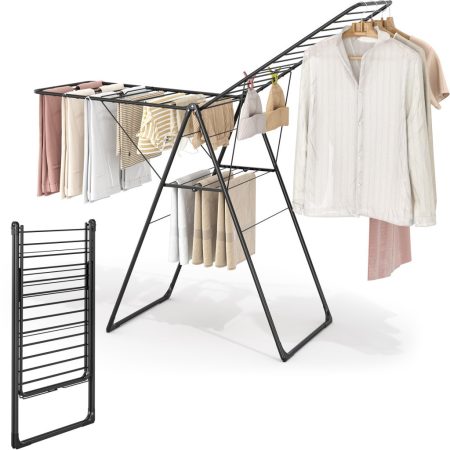 KINGRACK Adjustable, Two-Arm Clothes Drying Rack with Accessories, Black KINGRACK Adjustable, Two-Arm Clothes Drying Rack with Accessories, Black