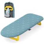   KINGRACK Tabletop, Foldable Mini Ironing Board with Iron Holder, Light Blue and Yellow