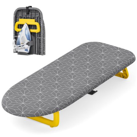 KINGRACK Tabletop, Foldable Mini Ironing Board with Iron Holder, Gray-Yellow