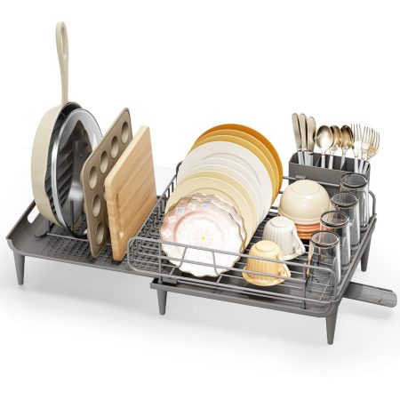 KINGRACK Pull-Out Stainless Steel Dish Rack, Gray