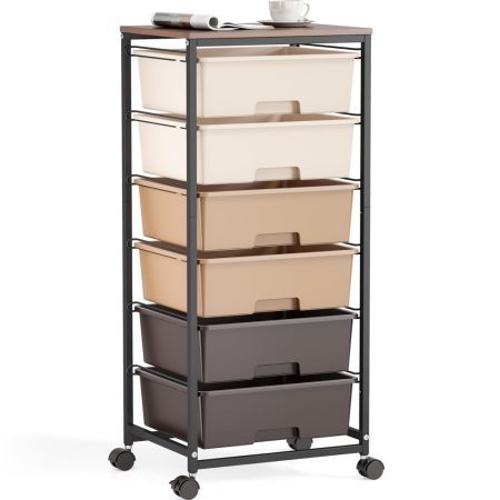 KINGRACK Rolling Storage Cart with 6 Drawers, Brown