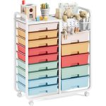   KINGRACK Rolling Storage Cart with 14 Drawers, Assorted Colors