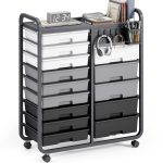 KINGRACK Rolling Storage Cart with 14 Drawers, Gray