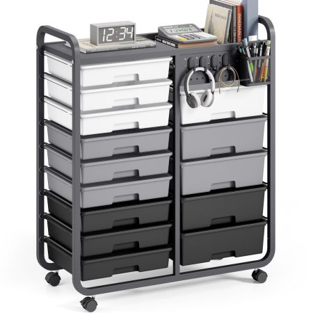 KINGRACK Rolling Storage Cart with 14 Drawers, Gray