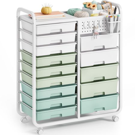 KINGRACK Rolling Storage Cart with 14 Drawers, Green