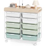 KINGRACK Rolling Storage Cart with 10 Drawers, Green