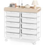 KINGRACK Rolling Storage Cart with 10 Drawers, White