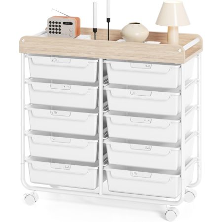 KINGRACK Rolling Storage Cart with 10 Drawers, White KINGRACK Rolling Storage Cart with 10 Drawers, White