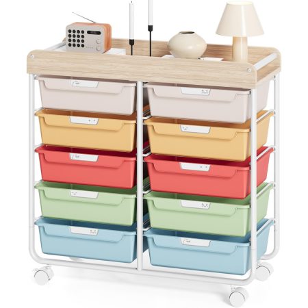 KINGRACK Rolling Storage Cart with 10 Drawers, Colorful KINGRACK Rolling Storage Cart with 10 Drawers, Colorful