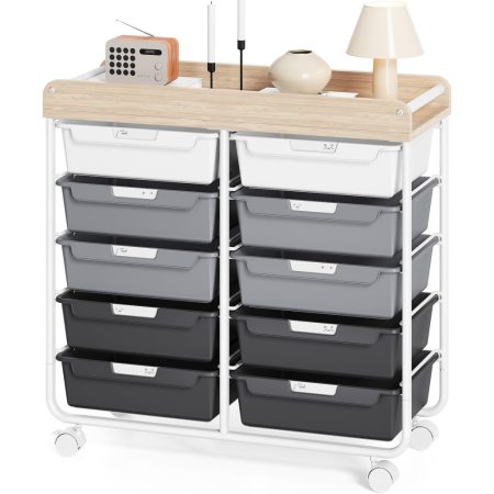 KINGRACK Rolling Storage Cart with 10 Drawers, Gray