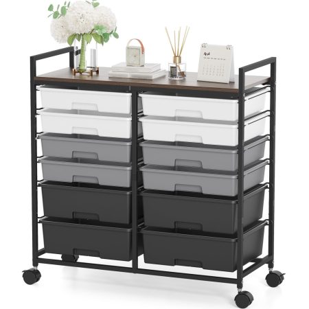 KINGRACK Rolling Storage Cart with 12 Drawers, Gray
