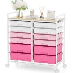 KINGRACK Rolling Storage Cart with 12 Drawers, Pink