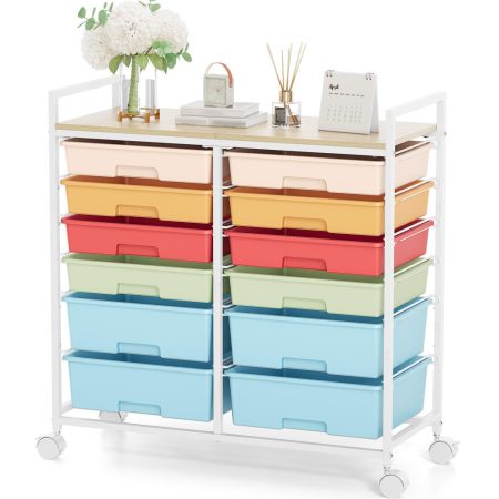 KINGRACK Rolling Storage Cart with 12 Drawers, Assorted Colors