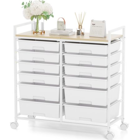 KINGRACK Rolling Storage Cart with 12 Drawers, White KINGRACK Rolling Storage Cart with 12 Drawers, White