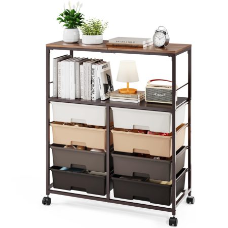 KINGRACK Rolling Storage Cart with 8 Drawers, Brown