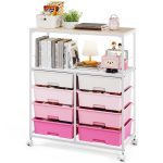 KINGRACK Rolling Storage Cart with 8 Drawers, Pink
