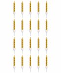   Gold spiral-patterned cake candles with white holders, 20-pack