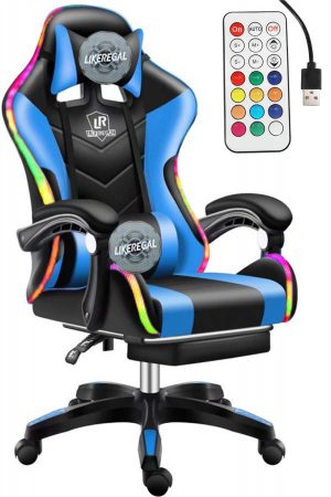 Likeregal 920 LED gamer szék lábtartóval kék masszázs funkcióval