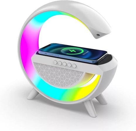 Multimédiás bluetooth Hangszoró, vezeték nélküli töltőpad, ébresző óra ,RGB, LED LÁMPA