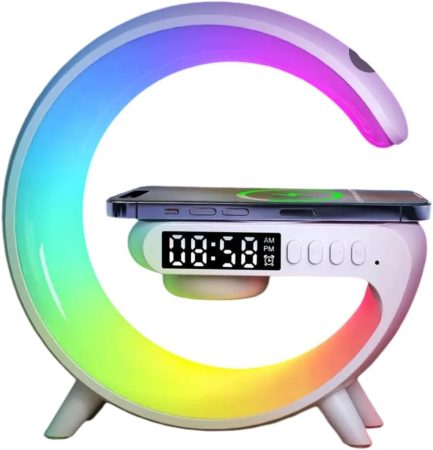 Multimédiás bluetooth Hangszoró, vezeték nélküli töltőpad, ébresző óra ,RGB, LED LÁMPA Multimédiás bluetooth Hangszoró, vezeték nélküli töltőpad, ébresző óra ,RGB, LED LÁMPA