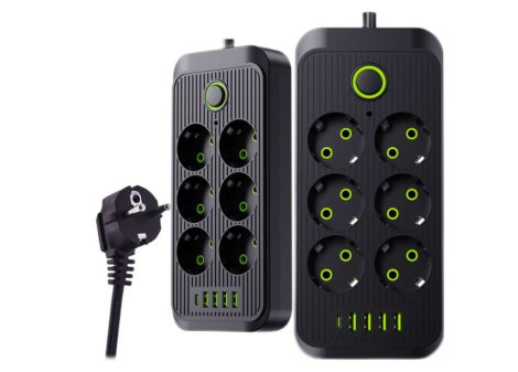 Hosszabbító elosztó 6 db EU aljzattal, 4 db USB-A és 1 db USB-C porttal – 2500 W, fekete Hosszabbító elosztó 6 db EU aljzattal, 4 db USB-A és 1 db USB-C porttal – 2500 W, fekete