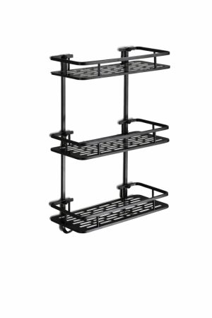 3 szintes fekete fürdőszobai fali polc – négyzet alakú, fúrás nélkül
