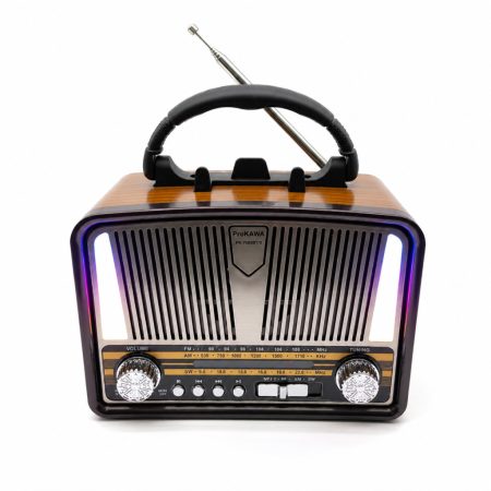 Retro stílusú Bluetooth hangszórós rádió LED világítással és zseblámpával