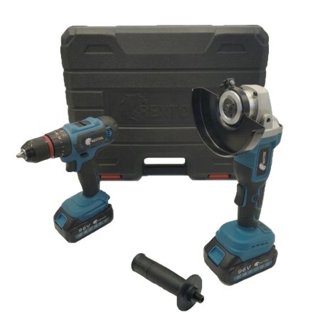 Rextool 96V Akkumulátoros szerszámkészlet – fúró és sarokcsiszoló szett szerszámos ládával