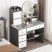Vanity table with built-in LED lighting, mirror, and 6 drawers; gray and white; 80x40x128 cm